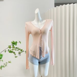 Wang Liuxian SuperPraise Lightweight Knit Cardigan Slim Fit V-Neck Long Sleeve Sun Protection Air Conditioning Top