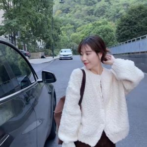 Lazy Loose Round Neck Soft Knit Sweater Cardigan Jacket with Skirt Set