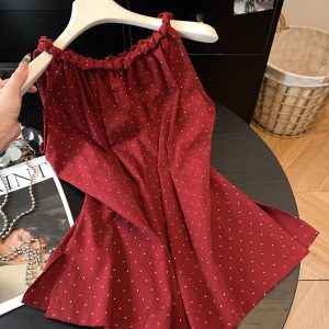 Korean Polka Dot Halter Cold Shoulder Cami Top Women Summer Sexy Slimming Sleeveless