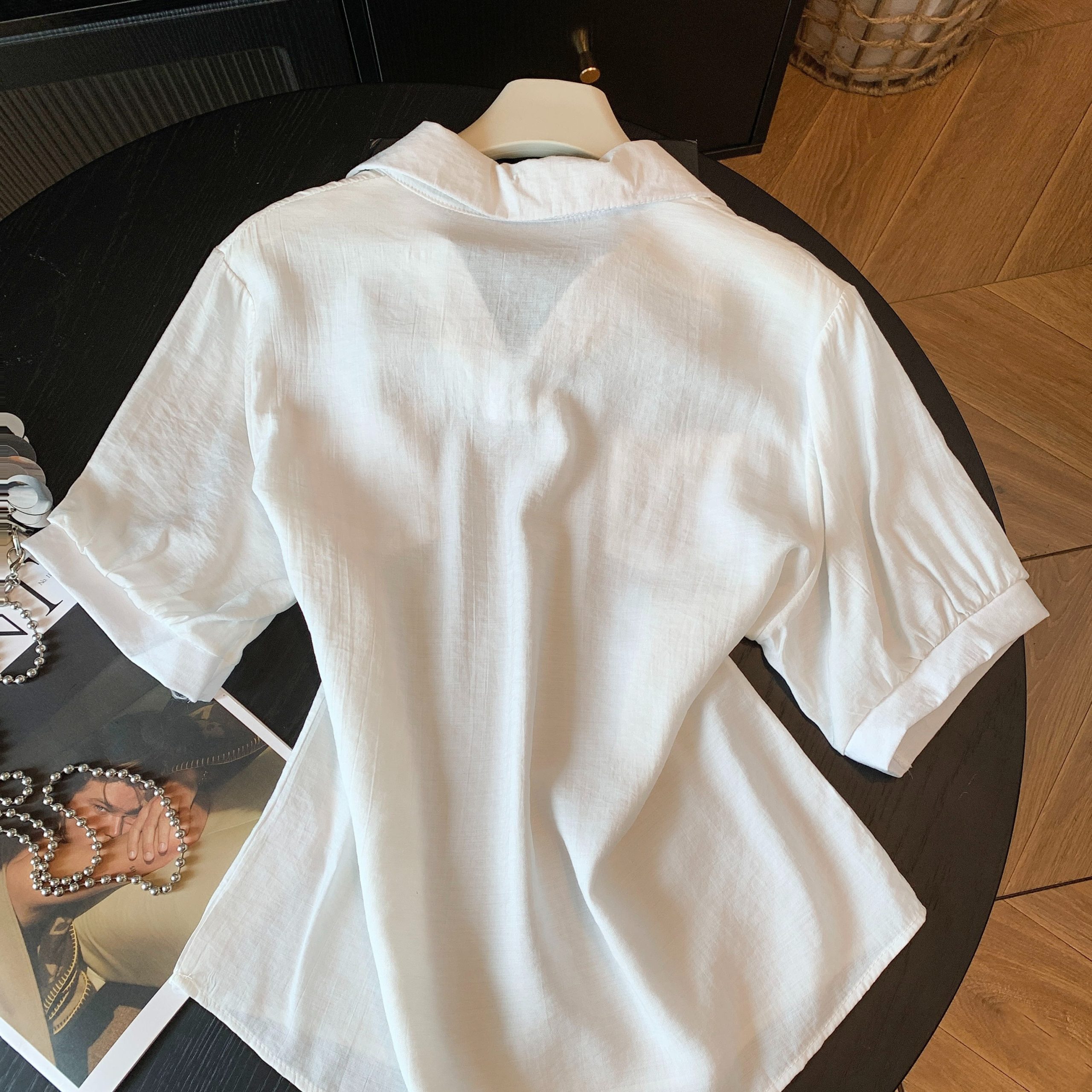 Korean Casual Polka Dot Ribbon Short Sleeve Shirt Women Summer New Simple Elegant Slimming Top - Image 5
